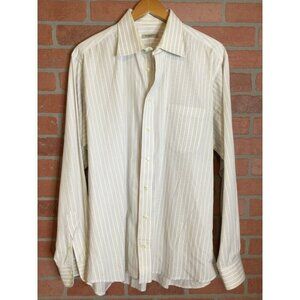 Burberry London Men's Striped Button Up Dress Shirt Collared Pocket Size 17 L